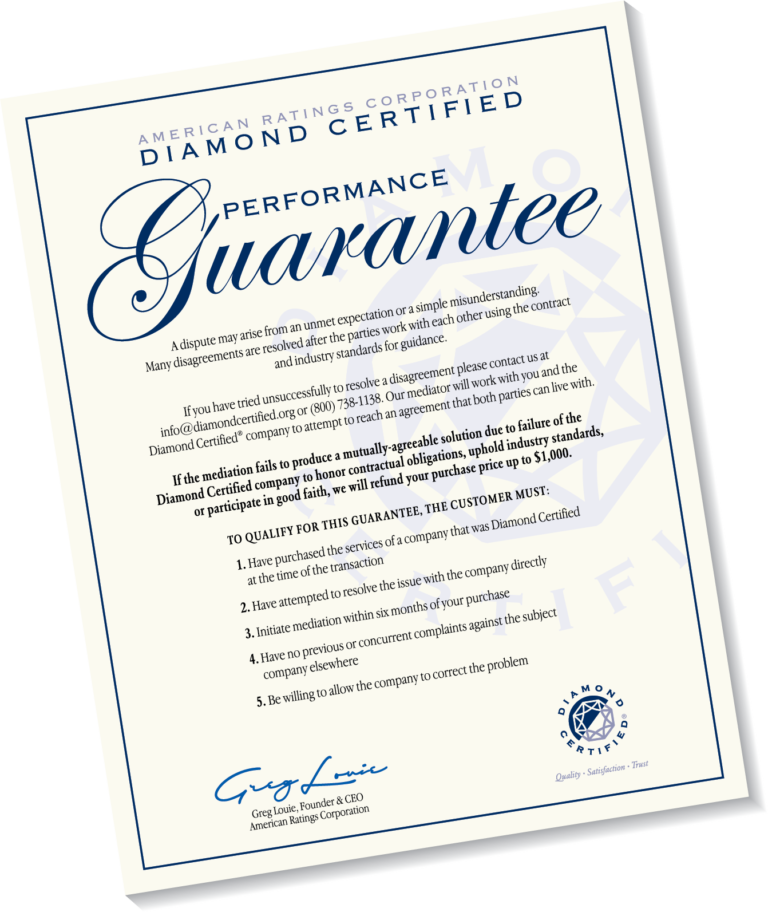 Performance Gurarantee Performance Guarantee | Diamond Certified