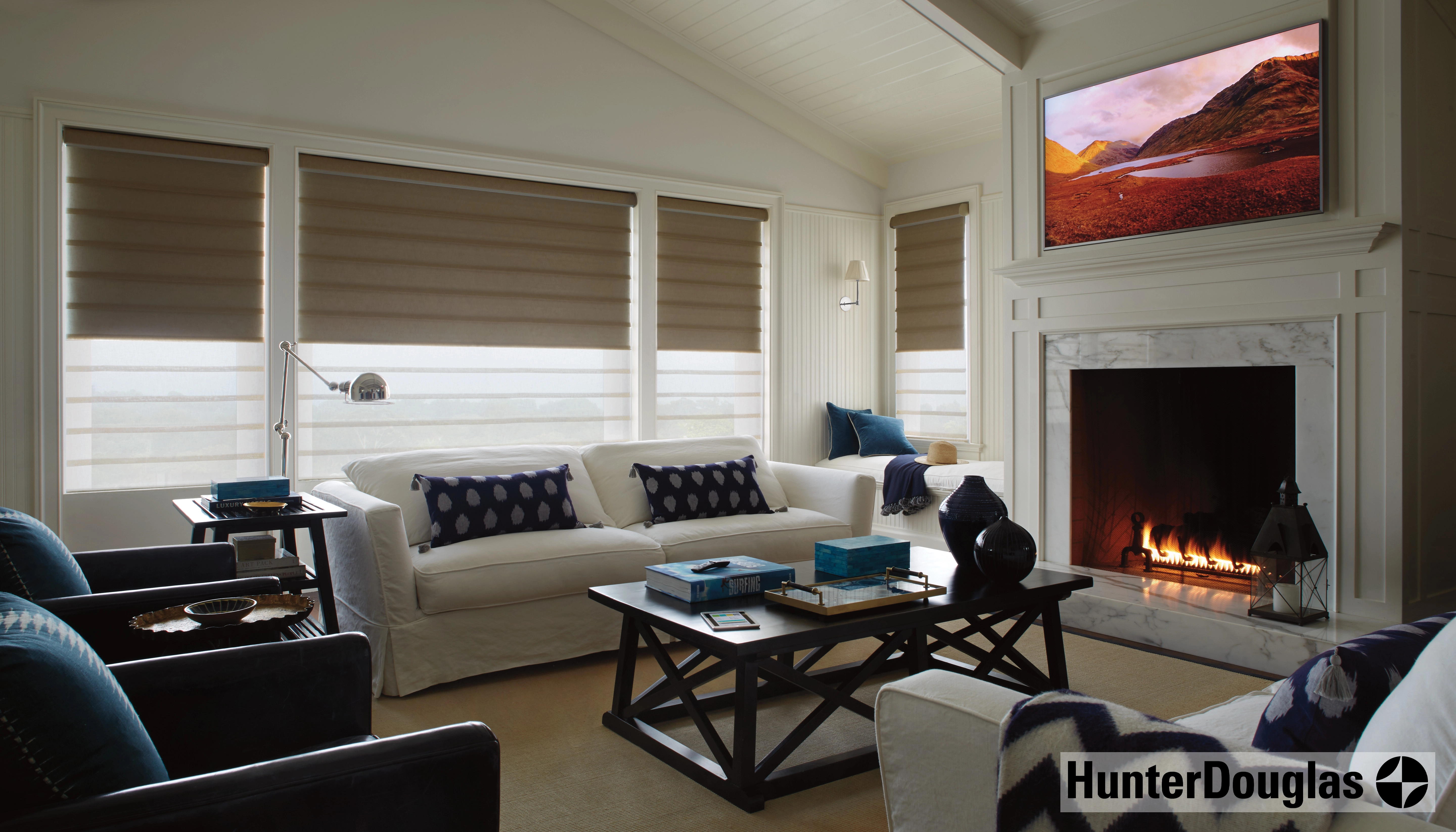 Picture of Hunter Douglas Vignettes with an independent room darkening liner can be a great addition to Roman Shades. - Creative Window Fashions, Inc.