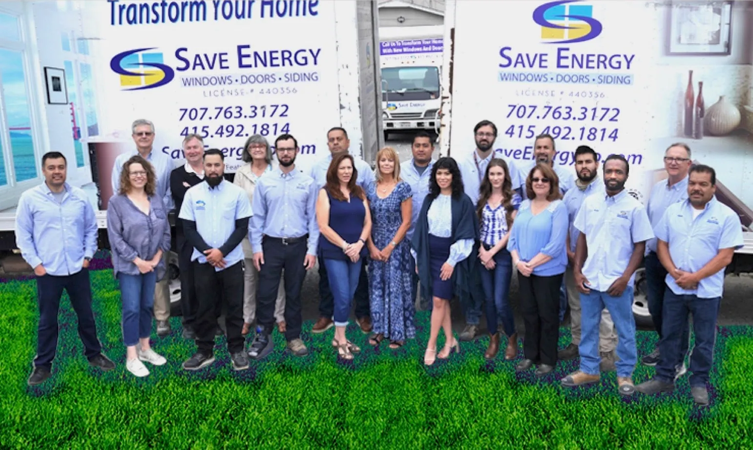 Picture of Save Energy Company's office sales and installation team members assemble after a breakfast meeting hosted by Sax's Joint. - Save Energy Company