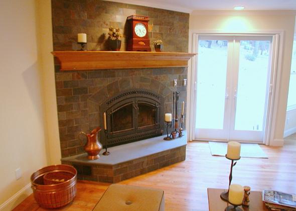 Picture of Amarant Design & Build installed this tiled fireplace in a Sunol home. - Amarant Design & Build