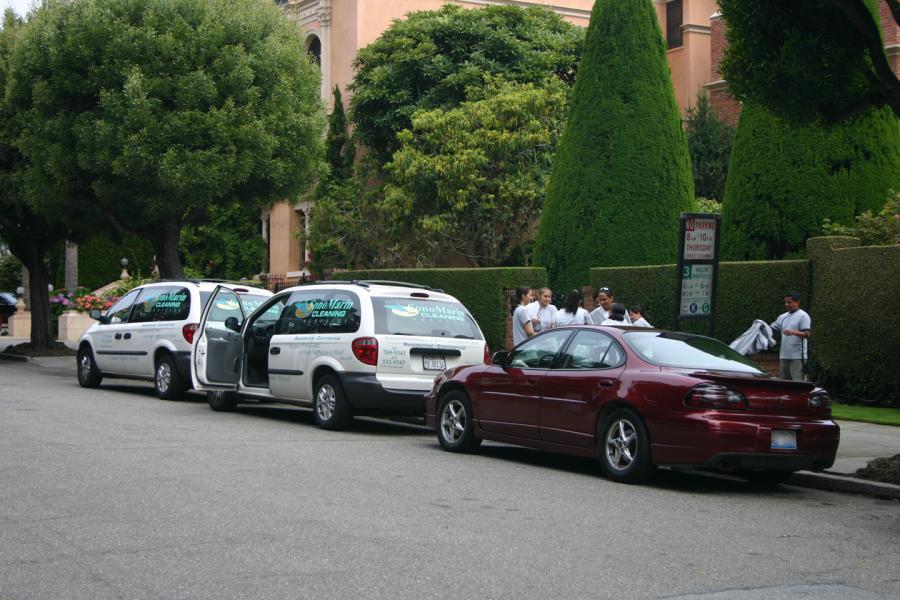 Picture of SonoMarin Cleaning Services' vehicles on a recent jobsite - SonoMarin Cleaning Services, Inc.