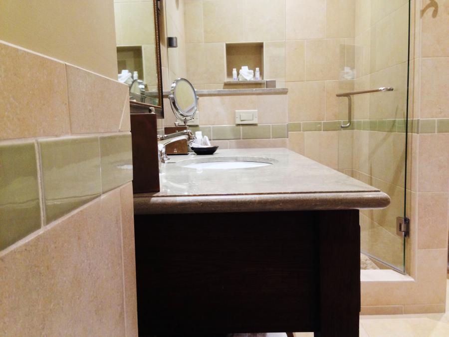 Picture of This tile and stone shower/vanity is featured at the Bodega Bay Lodge. - Peterson Tile