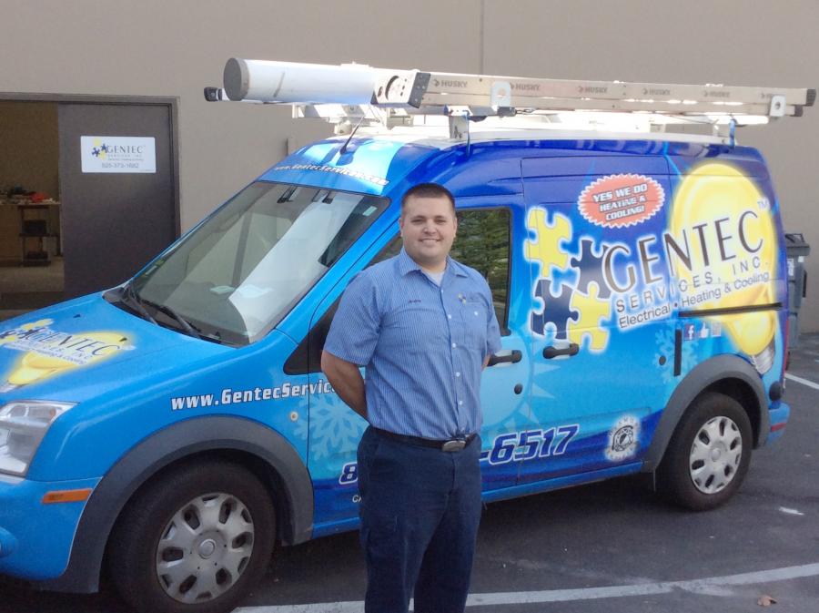 Picture of A Gentec Services technician stands next to one of the company’s service vans. - Gentec Services, Inc.