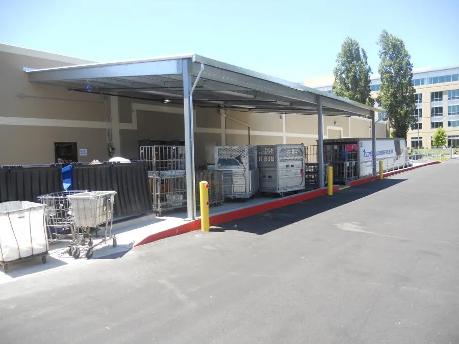 Picture of Acme Sunshades Enterprise installed this metal canopy at USPS' loading dock in Sunnyvale. - Acme Sunshades Enterprise Inc.