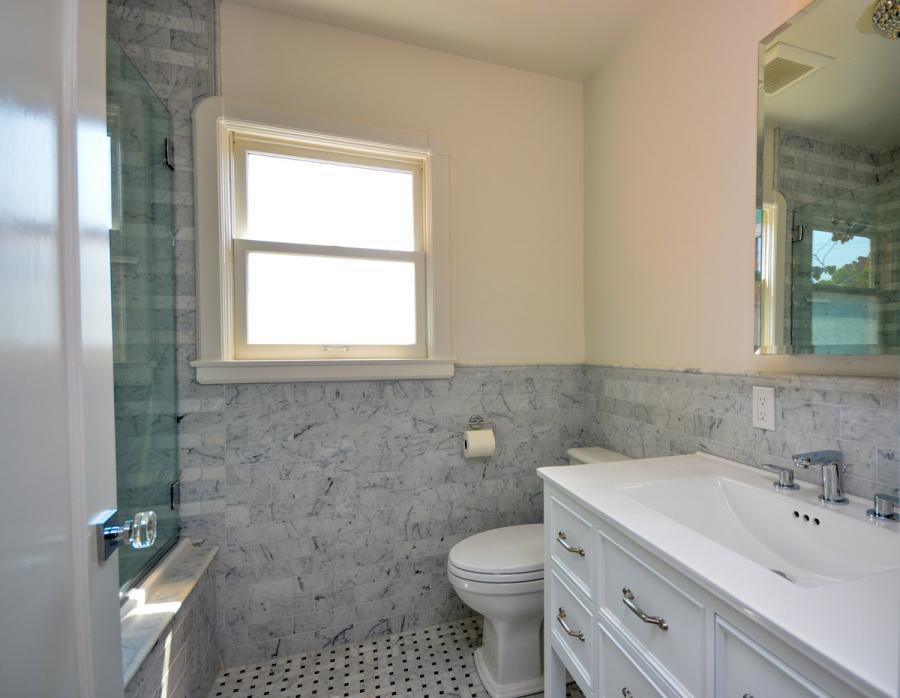 Picture of Home Healing Renovations installed custom tilework and new fixtures in this Alameda bathroom. - Home Healing Renovations, Inc.