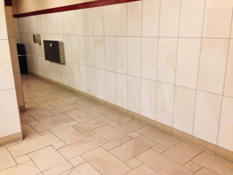 Picture of A recent tile installation for the Santa Rosa Plaza men's bathroom - Peterson Tile