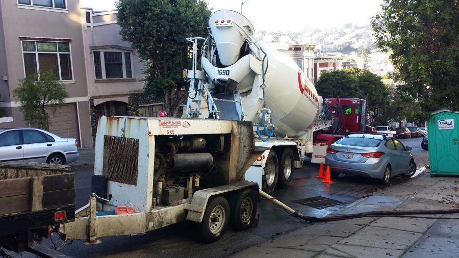 Picture of One of Willow Creek Constructions concrete trucks on a recent job-site in San Francisco - Willow Creek Construction