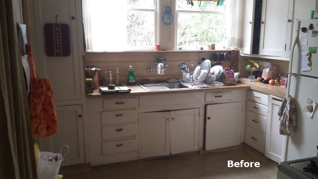 Picture of On the left you can see a wall that kept this old kitchen in Albany very closed in. This "before" picture shows how thrifty the owners wanted to be with their home. After so many years it was time for - Cook's Kitchen & Bath, Inc.