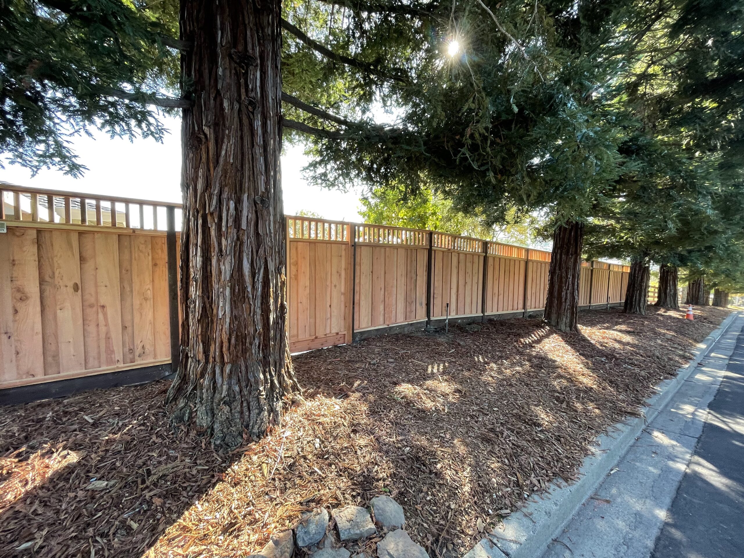 Picture of A recent “piano key” lattice-style redwood fence installation by AMM Fencing - AMM Fencing